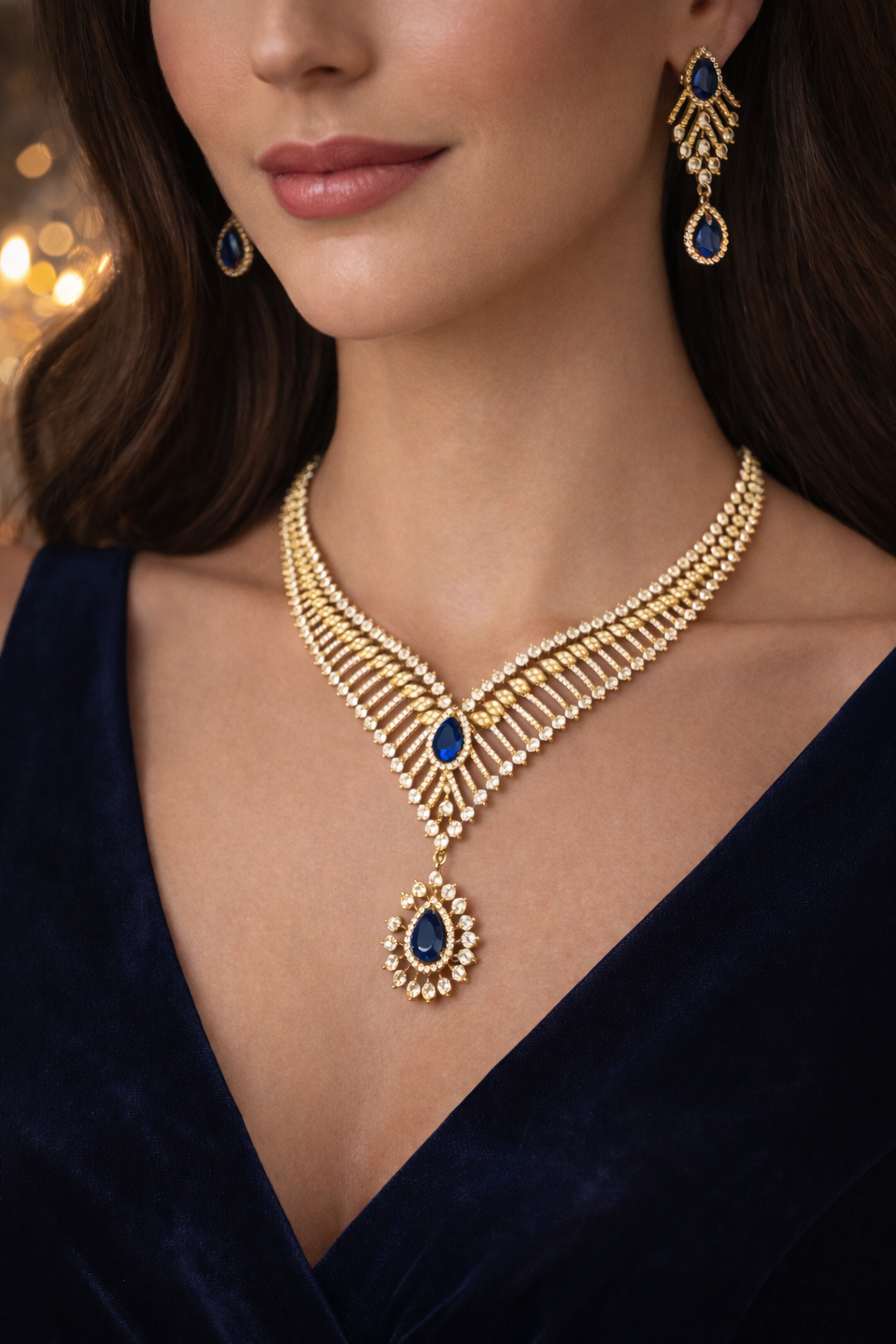 Royal Sapphire Luxe Necklace Set – Premium Edition | ₹ 2399